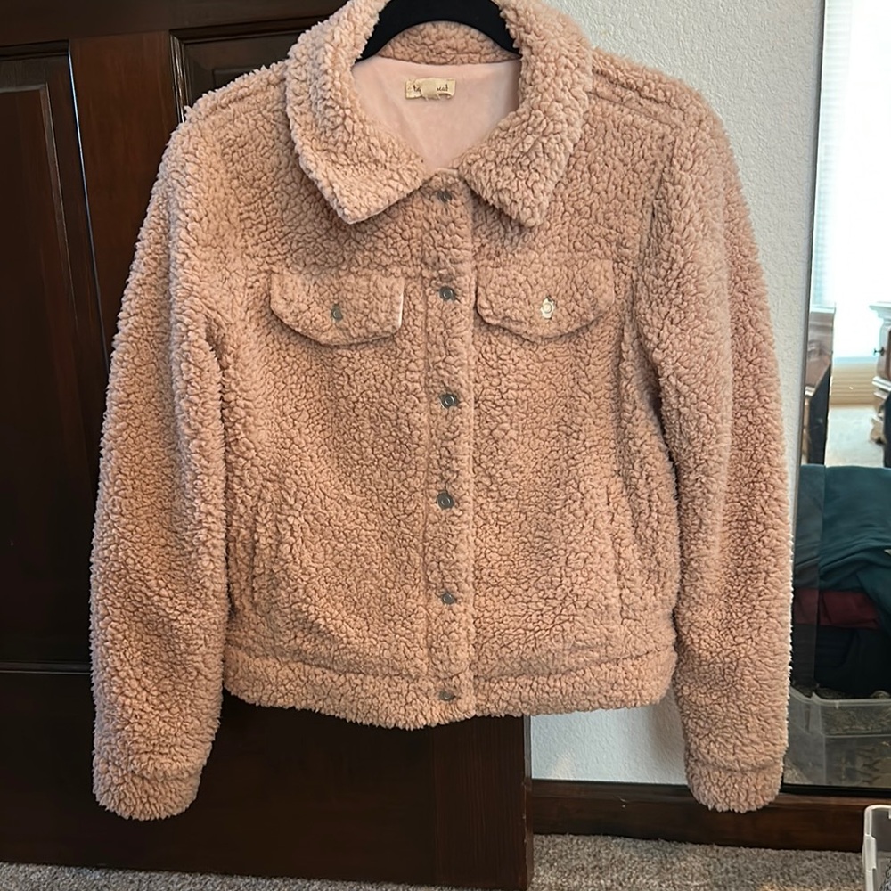 Hem & Thread Plush Teddy Jacket in Dusty Rose